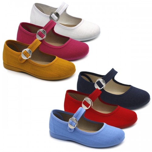 Girls linen shoes with japanese buckle | Tokolate 1137-31