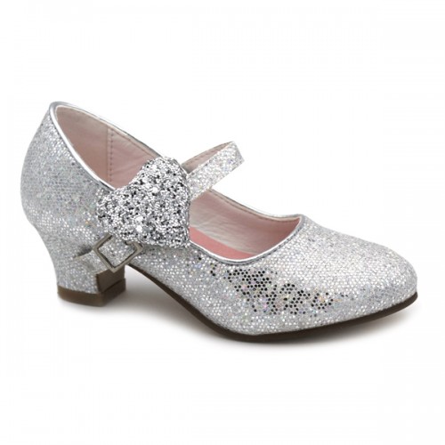 Zapatos De Flamenca Niña/Mujer Tipo Salón Con Pulsera Y Hebilla 305 Plata  Glitter, de Angelitos